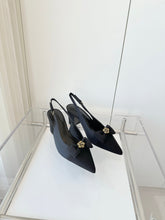 SLINGBACKS 65 MM IN BLACK CALFSKIN MIX CANVAS